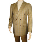 Men's Mono Double Breasted Blazer Super 180s Wool 1523-05 Camel Brown Plaid