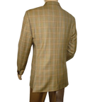 Men's Mono Double Breasted Blazer Super 180s Wool 1523-05 Camel Brown Plaid