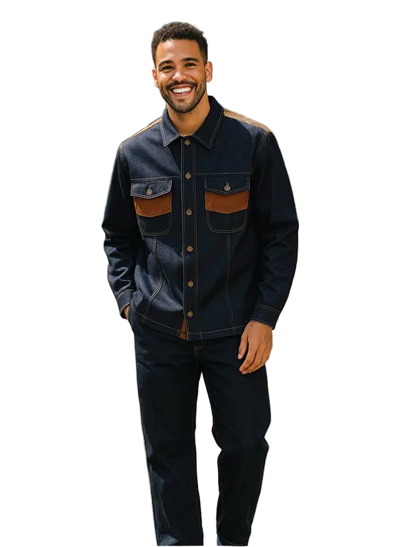 Men's Stacy Adams Two Piece Matching Walking Set Leisure Suit 1528 Denim