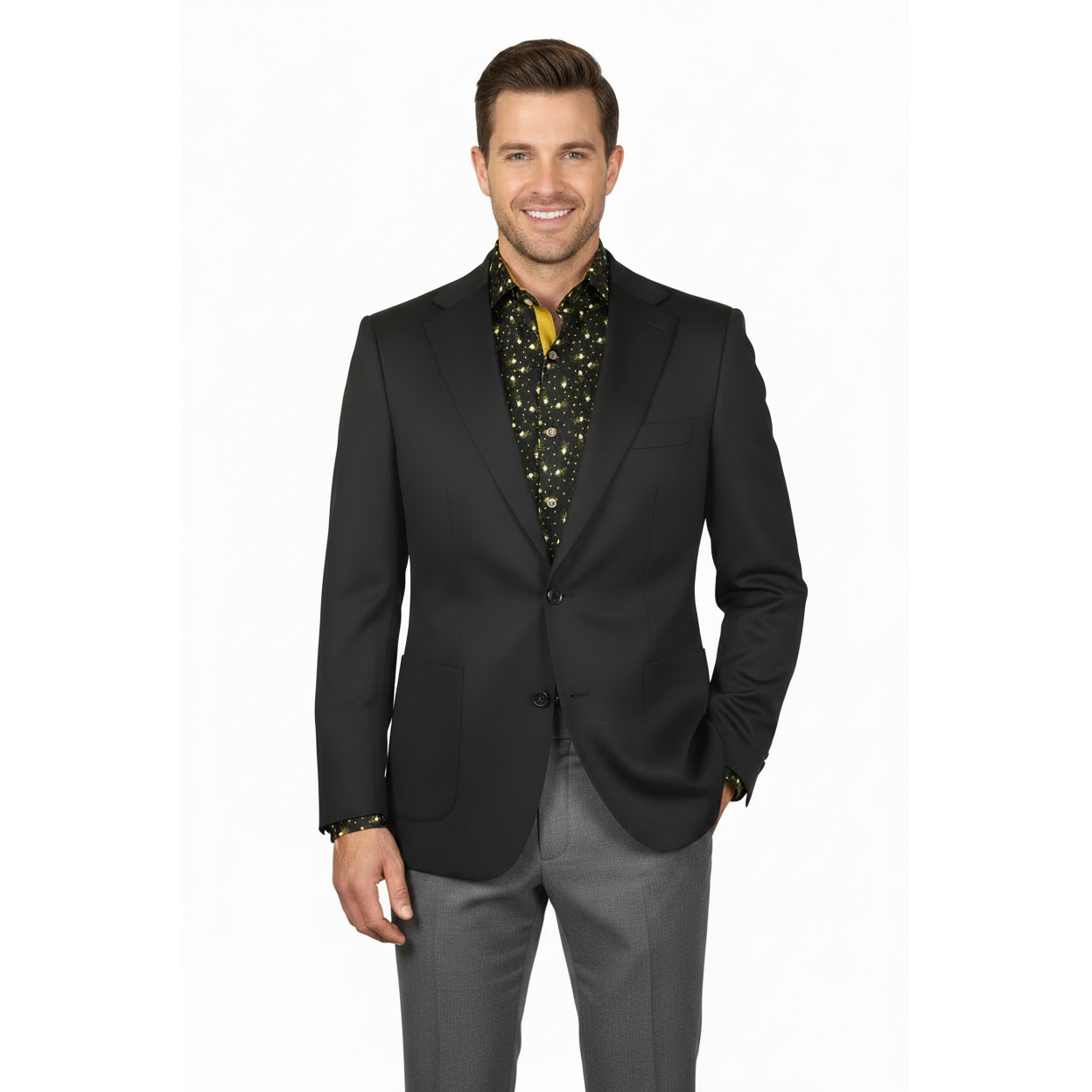 Men's MONO Turkey Casual Dress Jacket Patch Pockets Thick Cotton 1557-01 Black