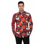 Men's AVM Crystal Shirt Medallion Cotton Turkey Slim Fit 15651-01 Red/Black