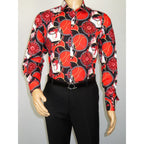 Men's AVM Crystal Shirt Medallion Cotton Turkey Slim Fit 15651-01 Red/Black