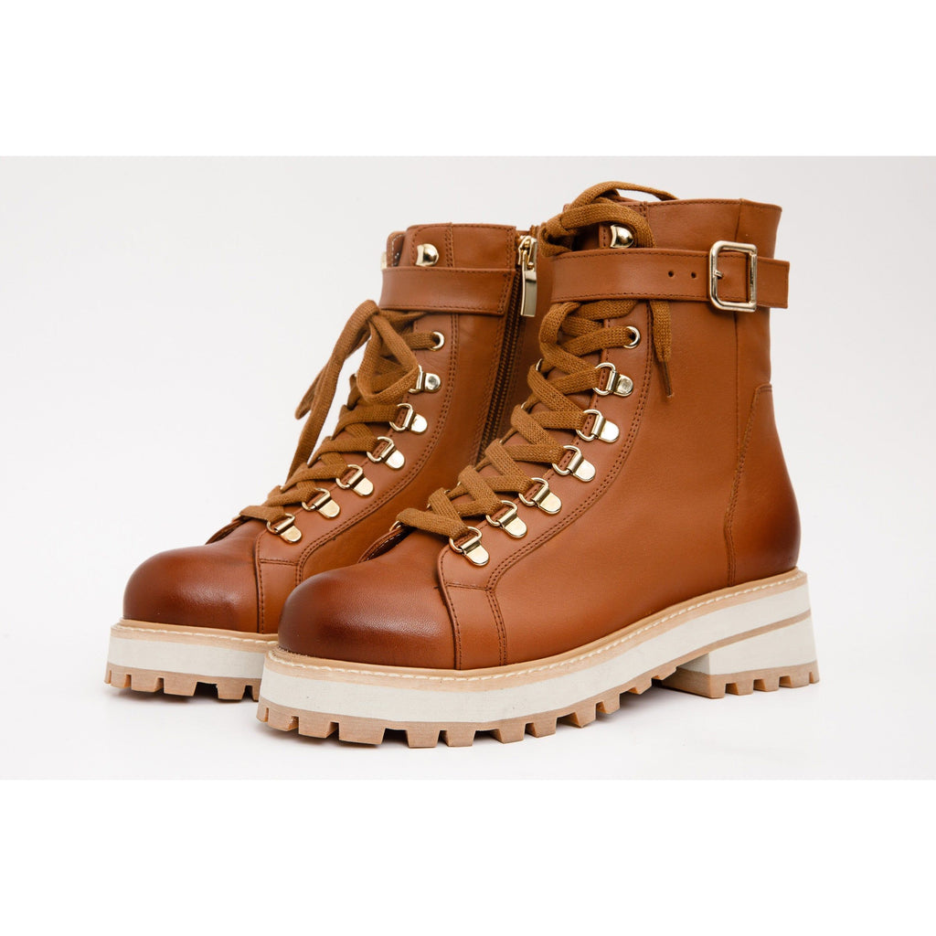 The Belgrano Tan Leather Lace-Up Ankle Women Boot With a Side Zipper
