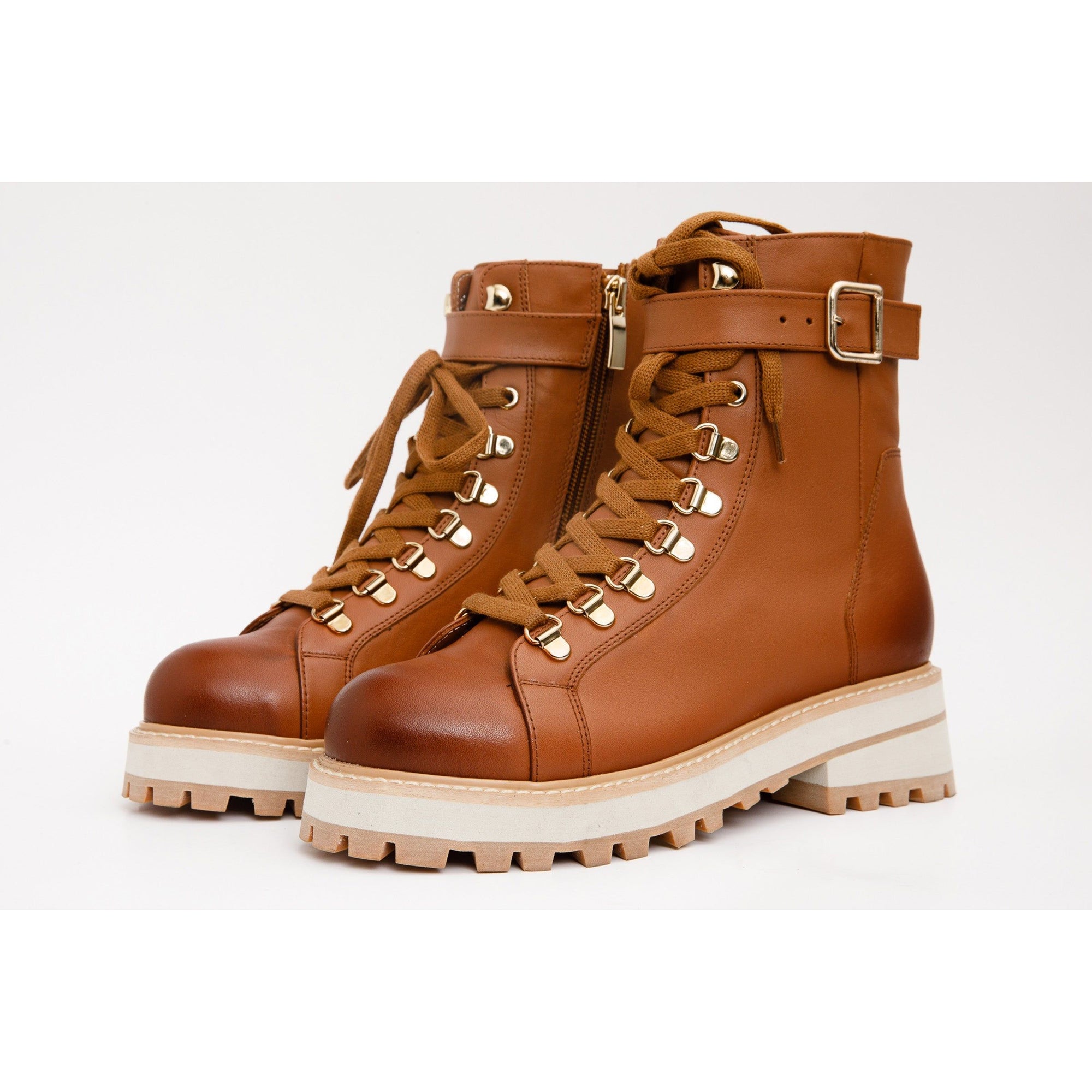 The Belgrano Tan Leather Lace-Up Ankle Women Boot With a Side Zipper