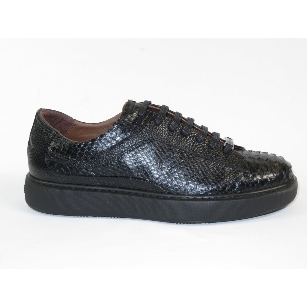 Men's Sneaker Shoes By SHENBINS Genuine Python and Deer Leather Hand Made 17031 Black