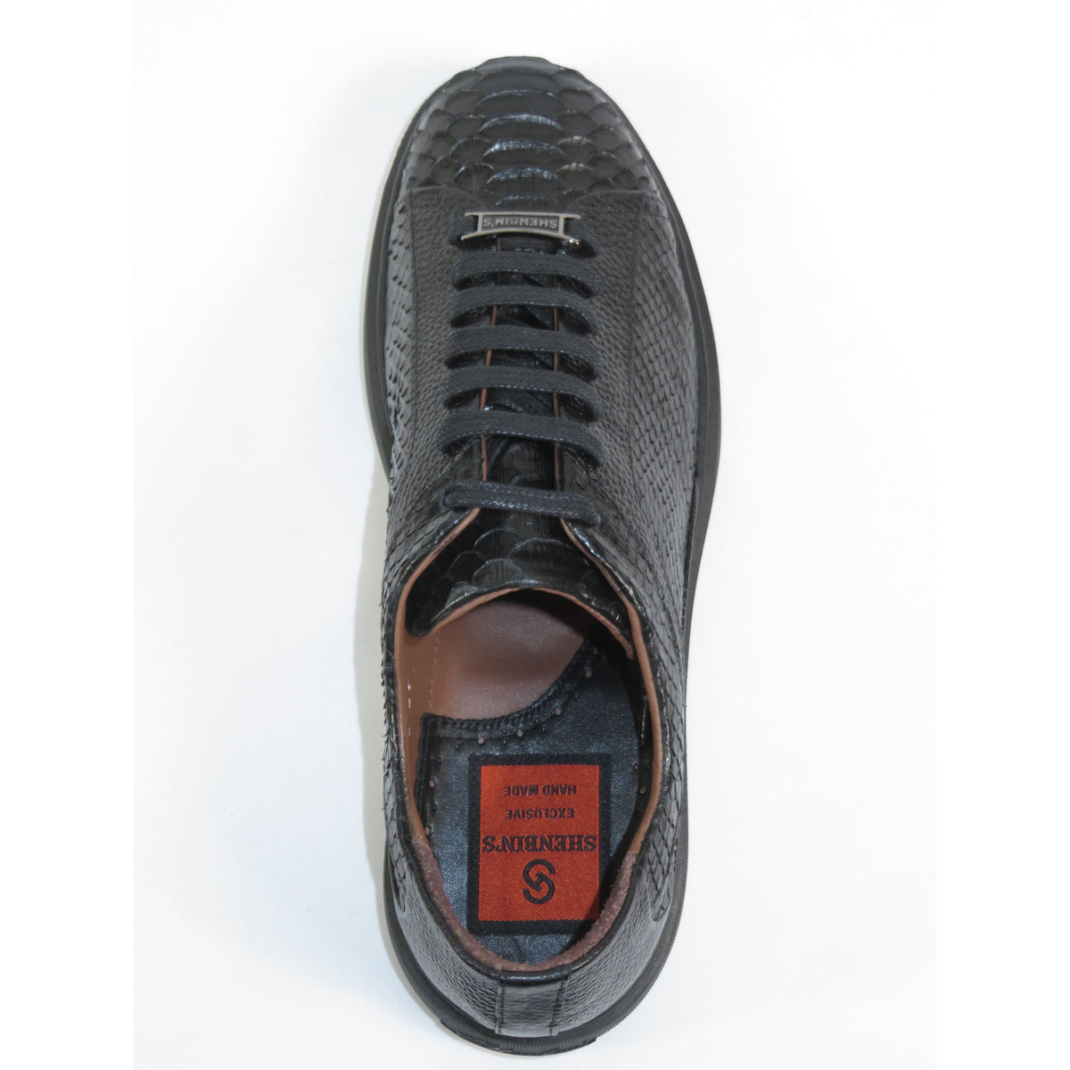 Men's Sneaker Shoes By SHENBINS Genuine Python and Deer Leather Hand Made 17031 Black