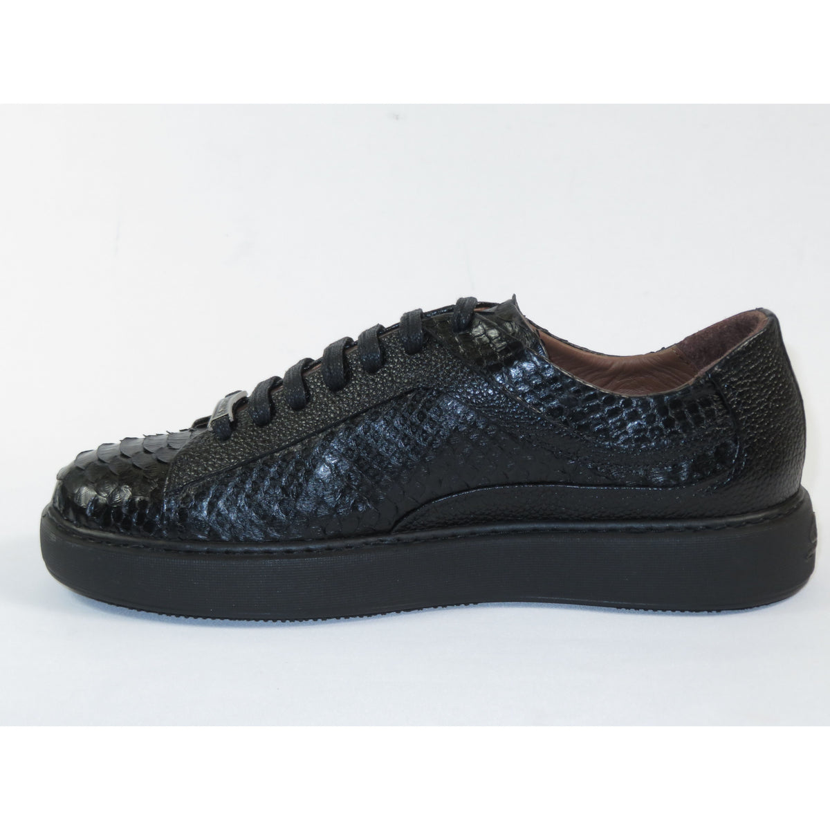 Men's Sneaker Shoes By SHENBINS Genuine Python and Deer Leather Hand Made 17031 Black