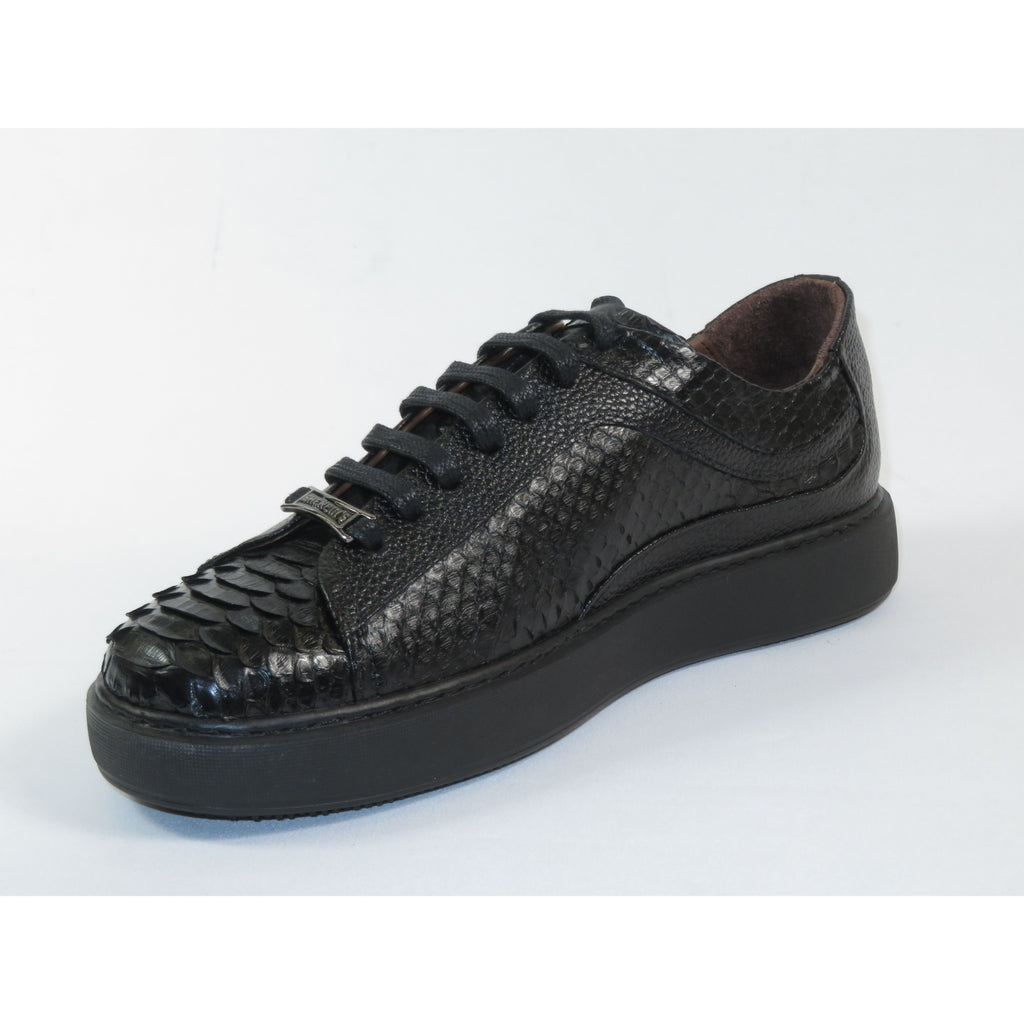 Men's Sneaker Shoes By SHENBINS Genuine Python and Deer Leather Hand Made 17031 Black