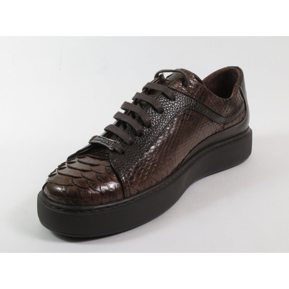 Men's Sneaker Shoes By SHENBINS Genuine Python and Deer Leather Hand Made 17031 Brown