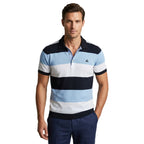 Mens Short Sleeves Fancy Polo Shirt large Panel Design by Targetti Rome 1713 Multi Blue