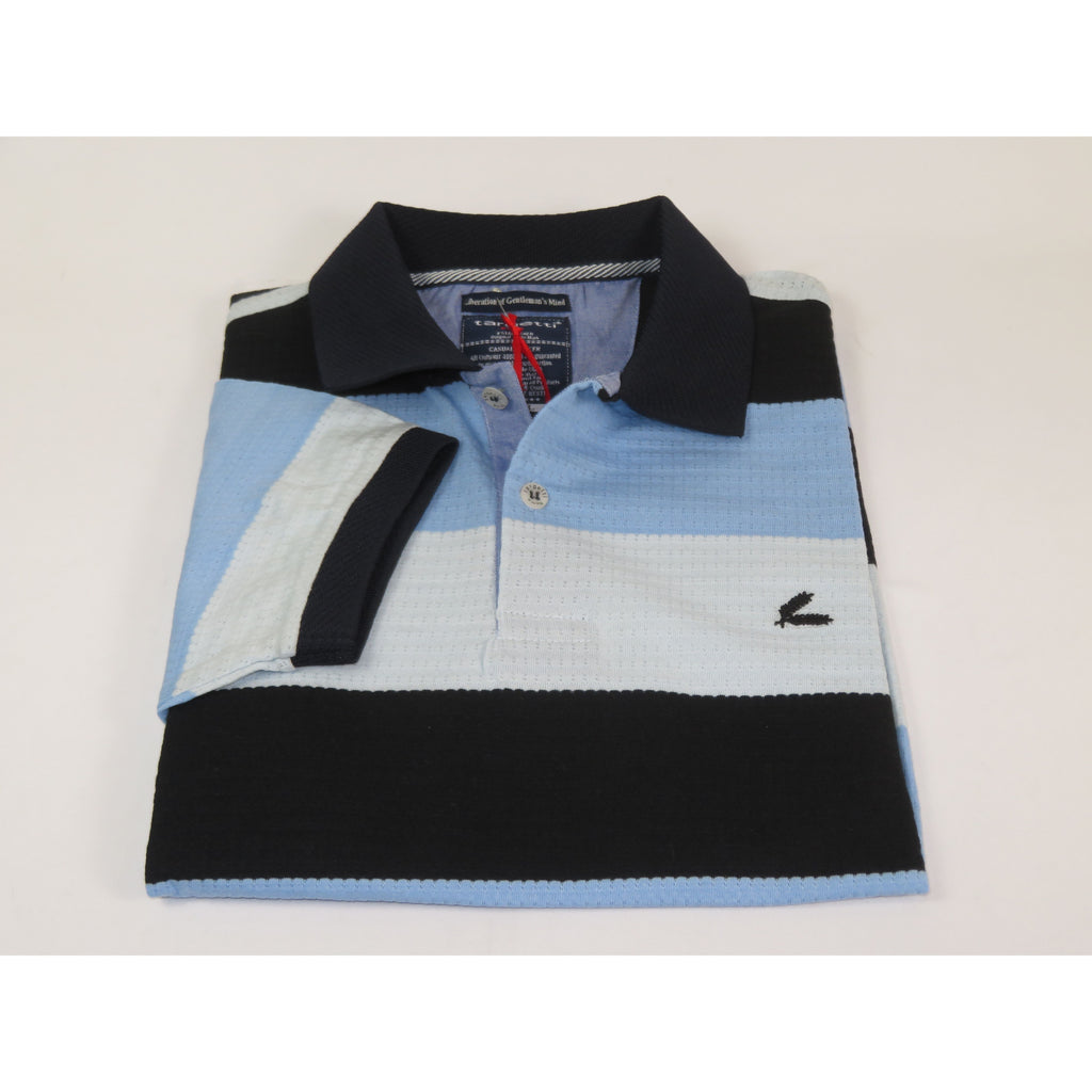 Mens Short Sleeves Fancy Polo Shirt large Panel Design by Targetti Rome 1713 Multi Blue