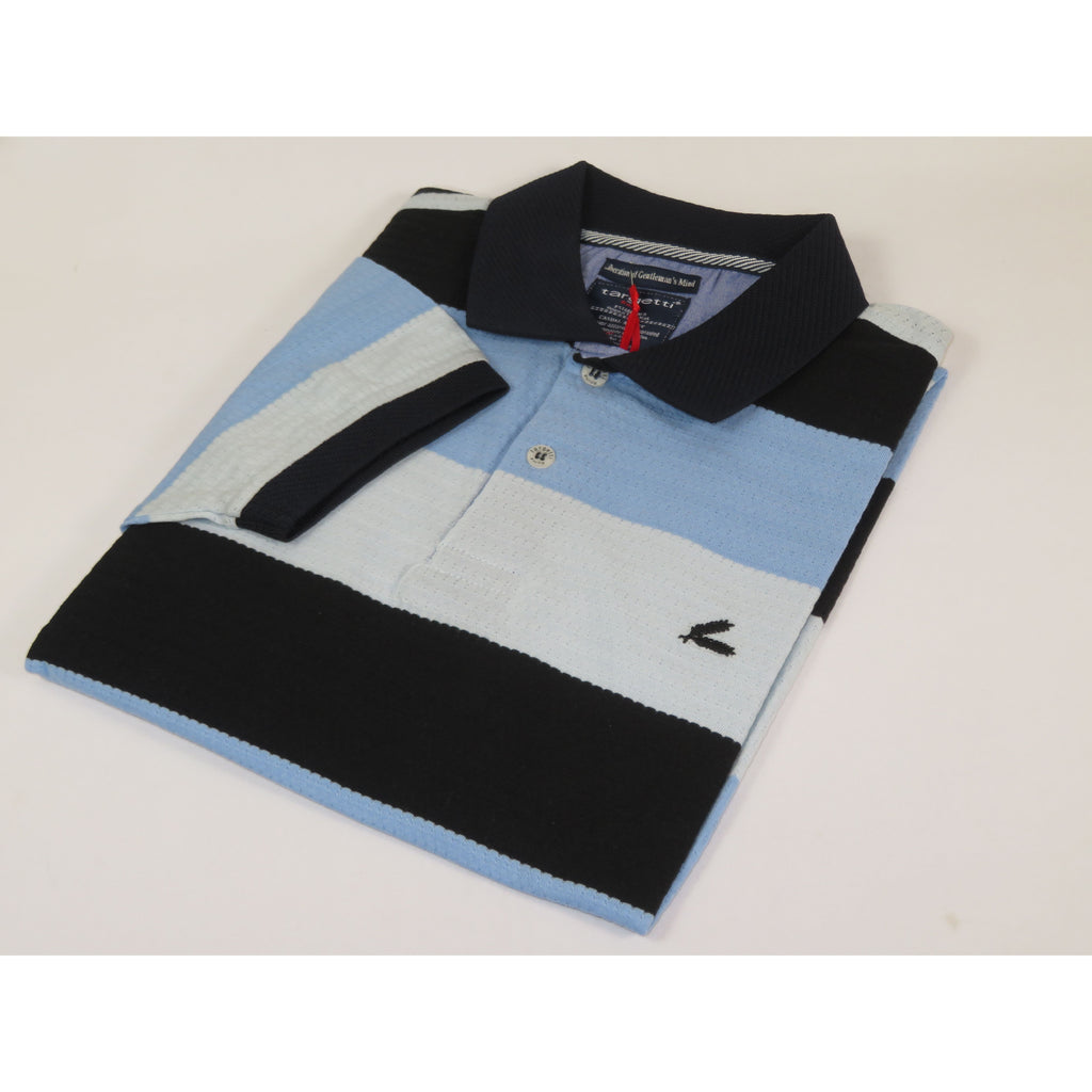 Mens Short Sleeves Fancy Polo Shirt large Panel Design by Targetti Rome 1713 Multi Blue