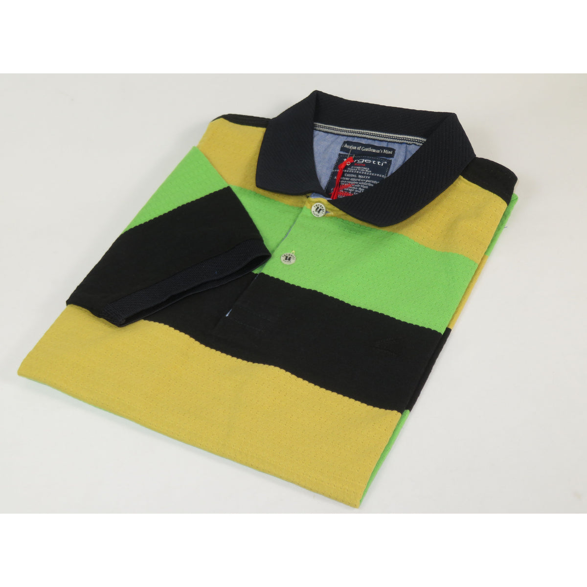 Mens Short Sleeves Fancy Polo Shirt large Panel Design by Targetti Rome 1713 Multi Green