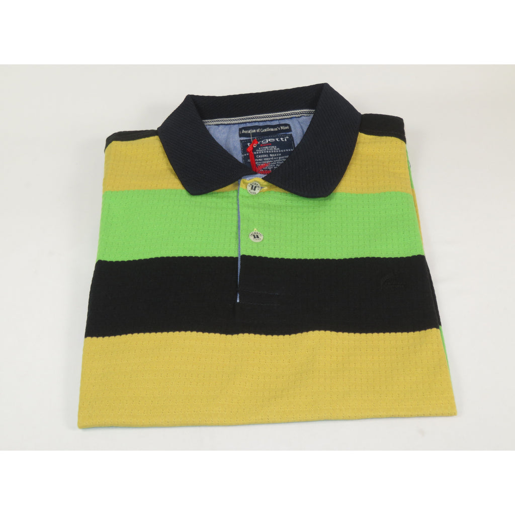 Mens Short Sleeves Fancy Polo Shirt large Panel Design by Targetti Rome 1713 Multi Green