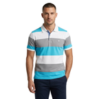 Mens Short Sleeves Fancy Polo Shirt large Panel Design by Targetti Rome 1713 Multi Teal