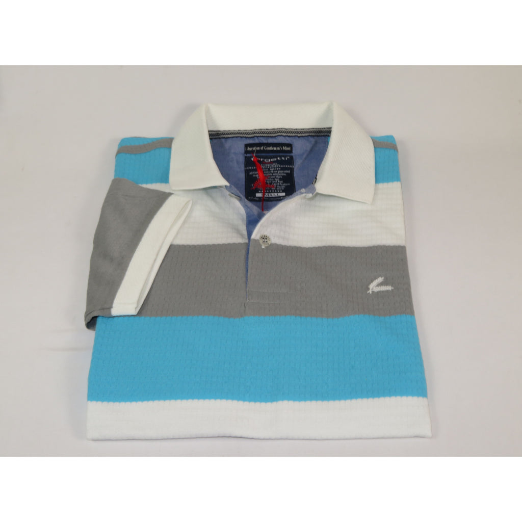 Mens Short Sleeves Fancy Polo Shirt large Panel Design by Targetti Rome 1713 Multi Teal