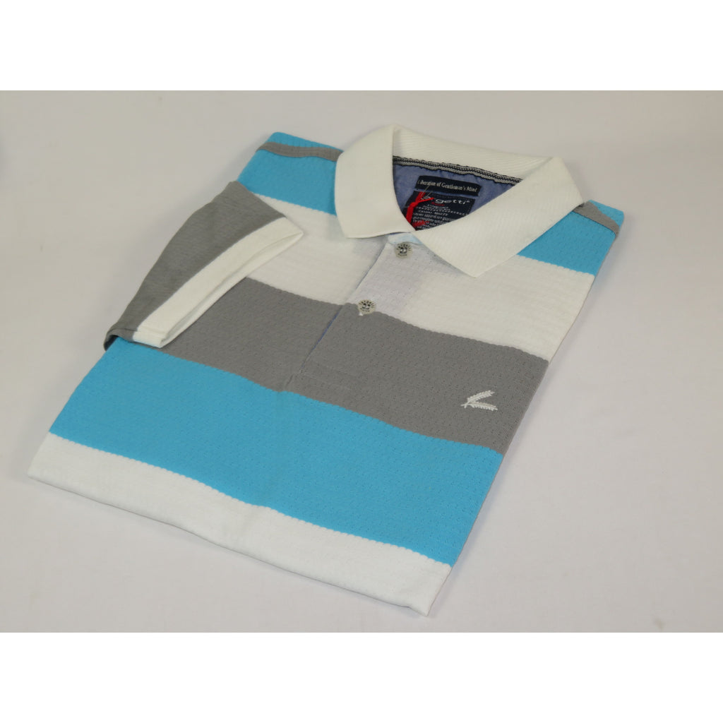 Mens Short Sleeves Fancy Polo Shirt large Panel Design by Targetti Rome 1713 Multi Teal