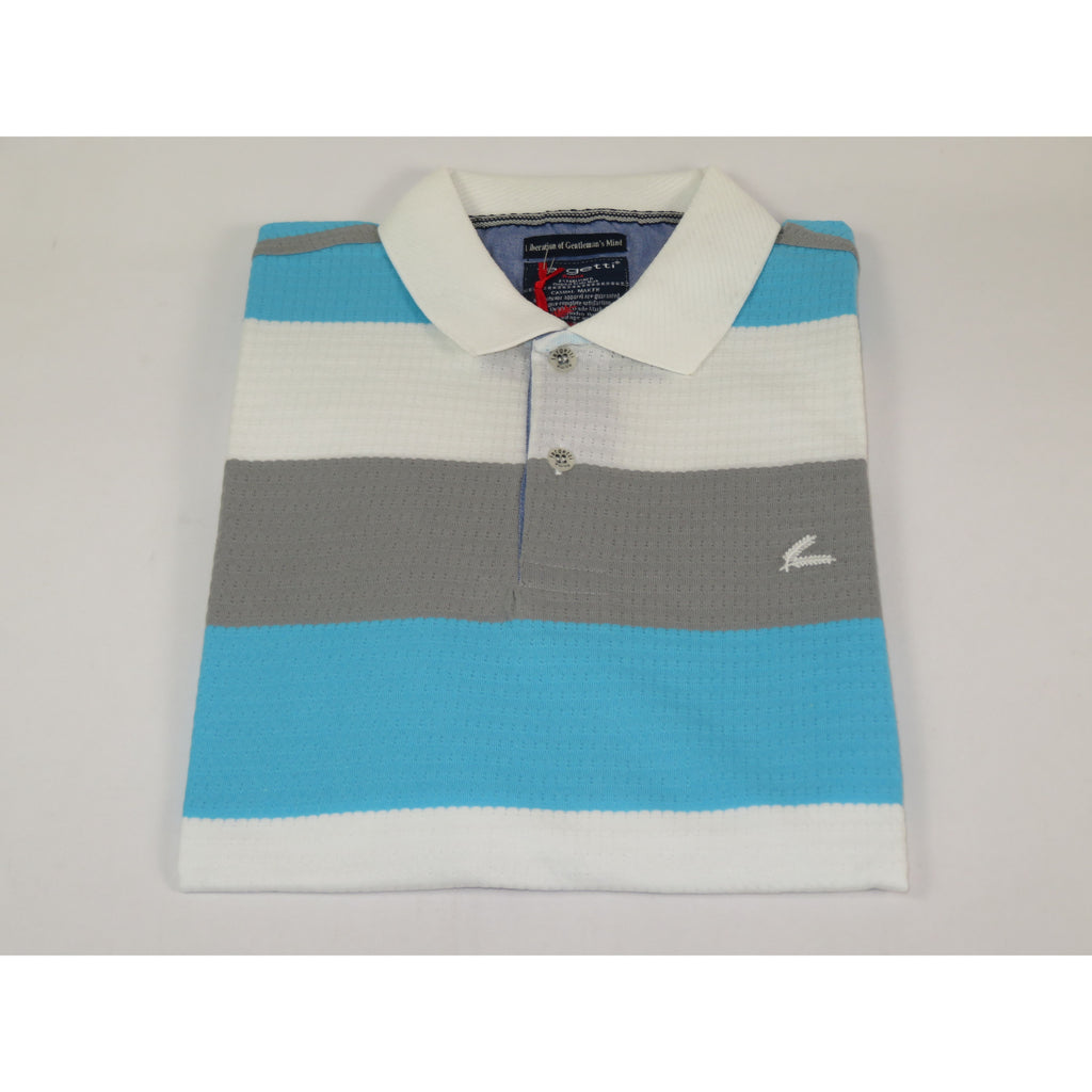 Mens Short Sleeves Fancy Polo Shirt large Panel Design by Targetti Rome 1713 Multi Teal