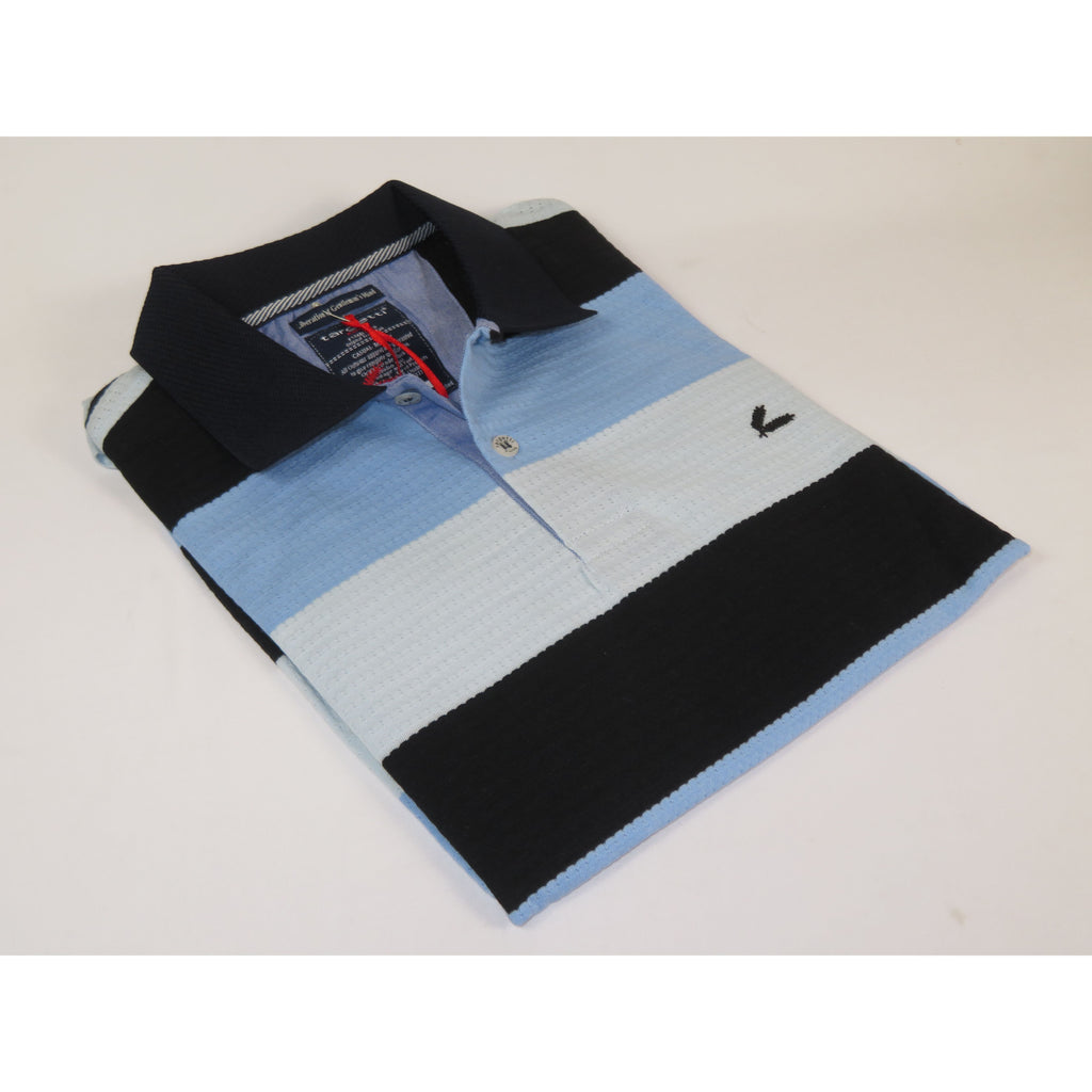 Mens Short Sleeves Fancy Polo Shirt large Panel Design by Targetti Rome 1713 Multi Blue