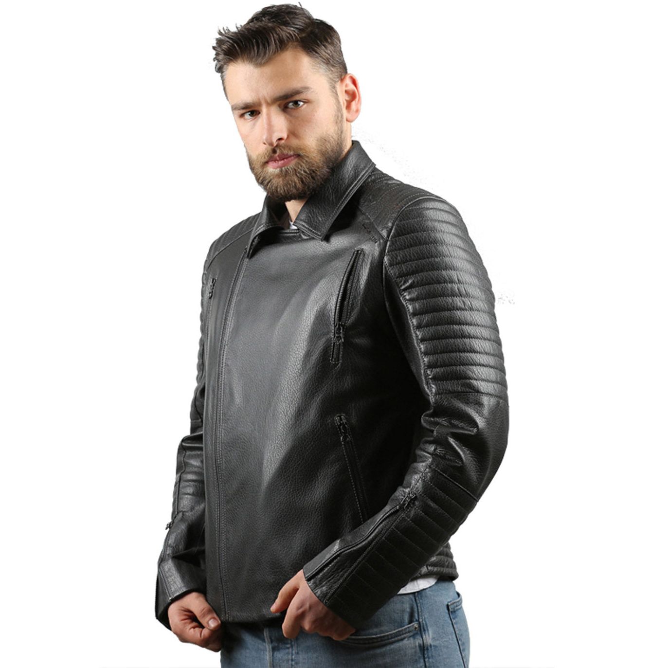 The Fossett Black Leather Men Jacket