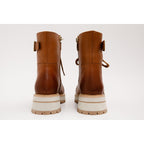 The Belgrano Tan Leather Lace-Up Ankle Women Boot With a Side Zipper
