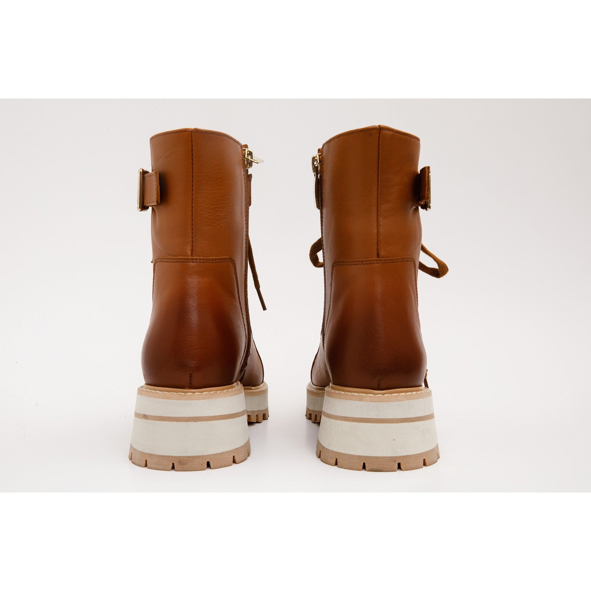 The Belgrano Tan Leather Lace-Up Ankle Women Boot With a Side Zipper