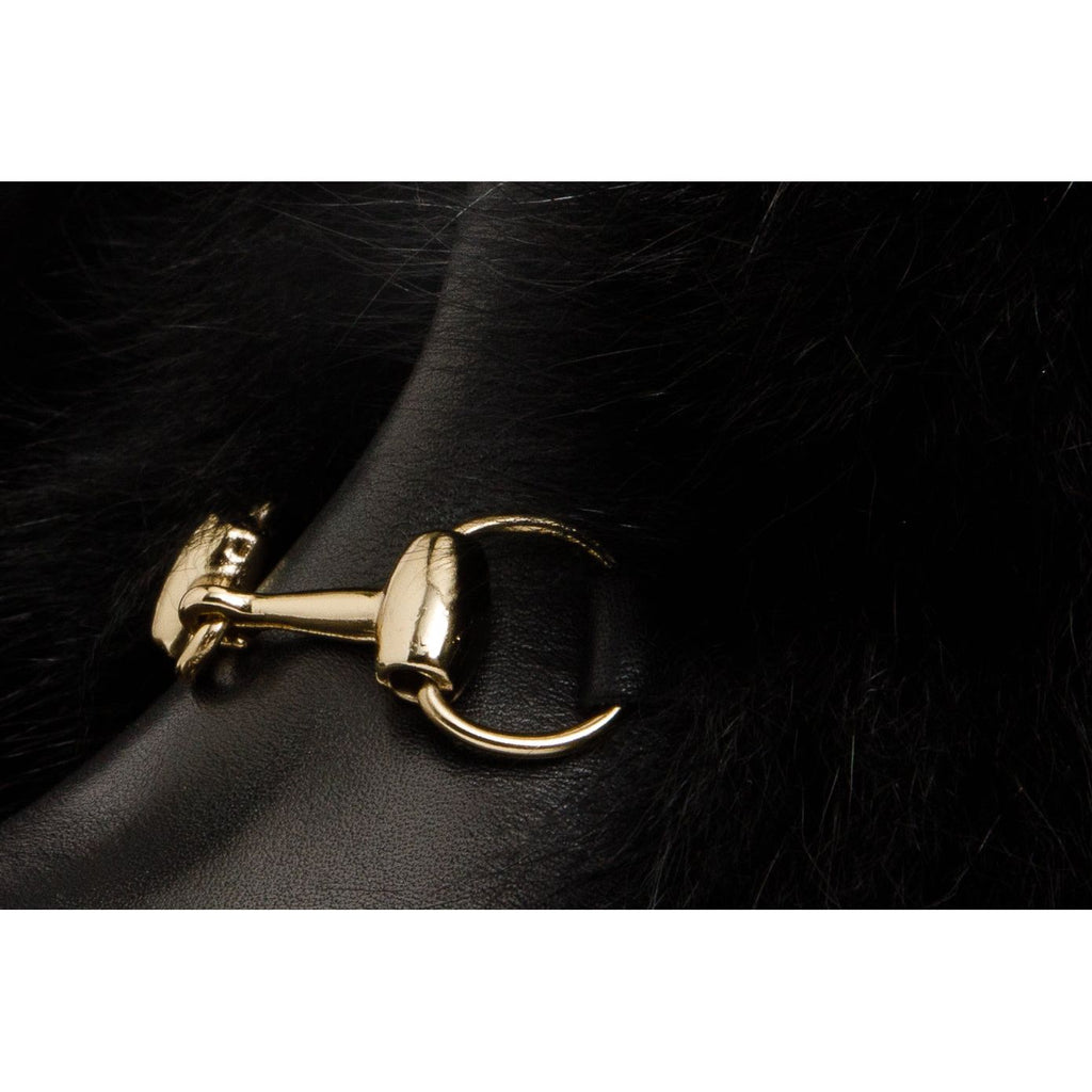 The Izmir Black Leather Natural Fur Mid Calf Women Boot