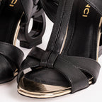 The Duffryn Black T-Strap Leather Women Sandal