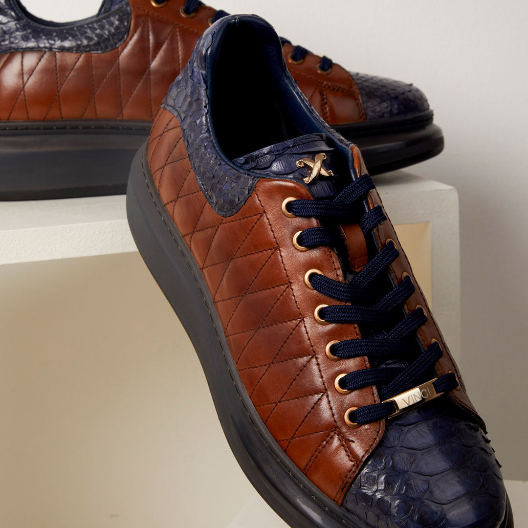 The Adler Snake Skin Tan & Navy Men Sneaker