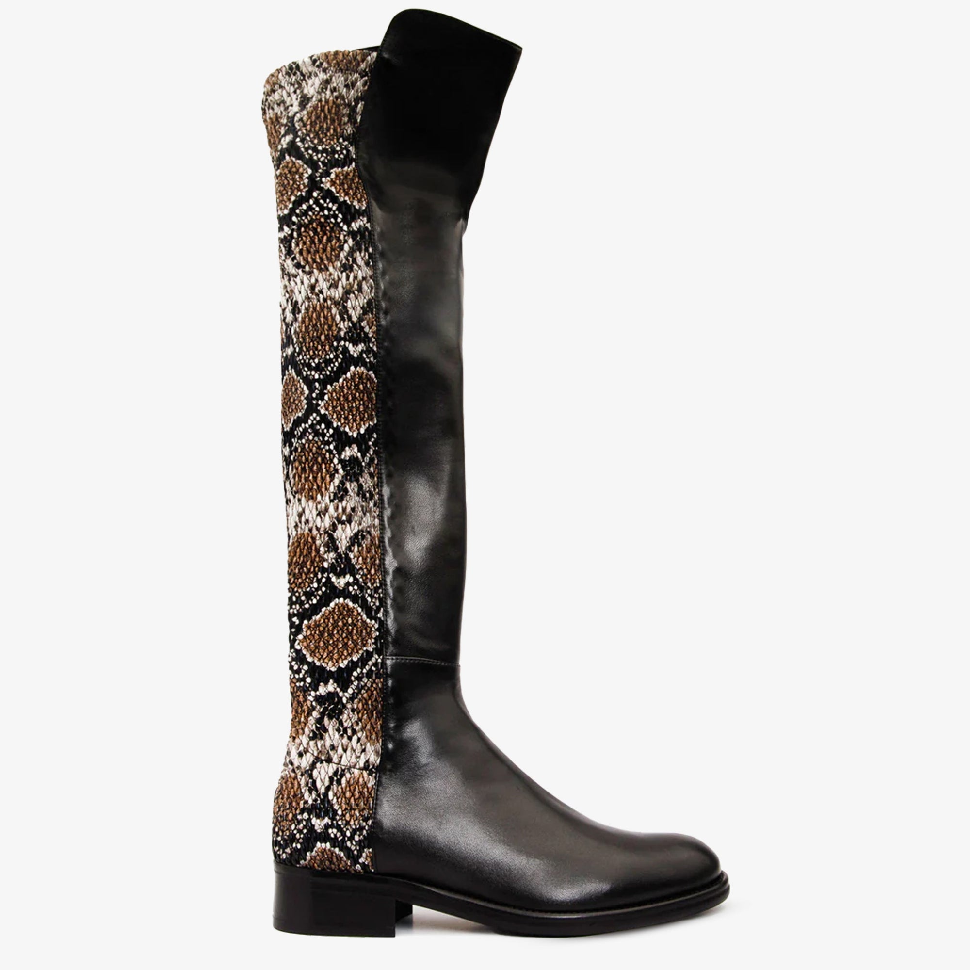 Vinci The Moengo Black Leather Leopard Knee High Women Boot