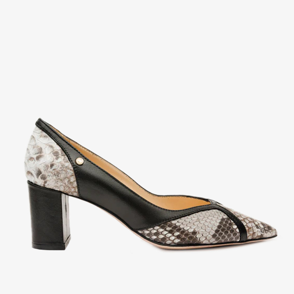 The Toskana Black & Natural Snake Leather Block Heel Pump Women Shoe
