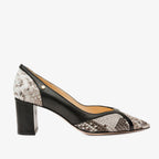 The Toskana Black & Natural Snake Leather Block Heel Pump Women Shoe