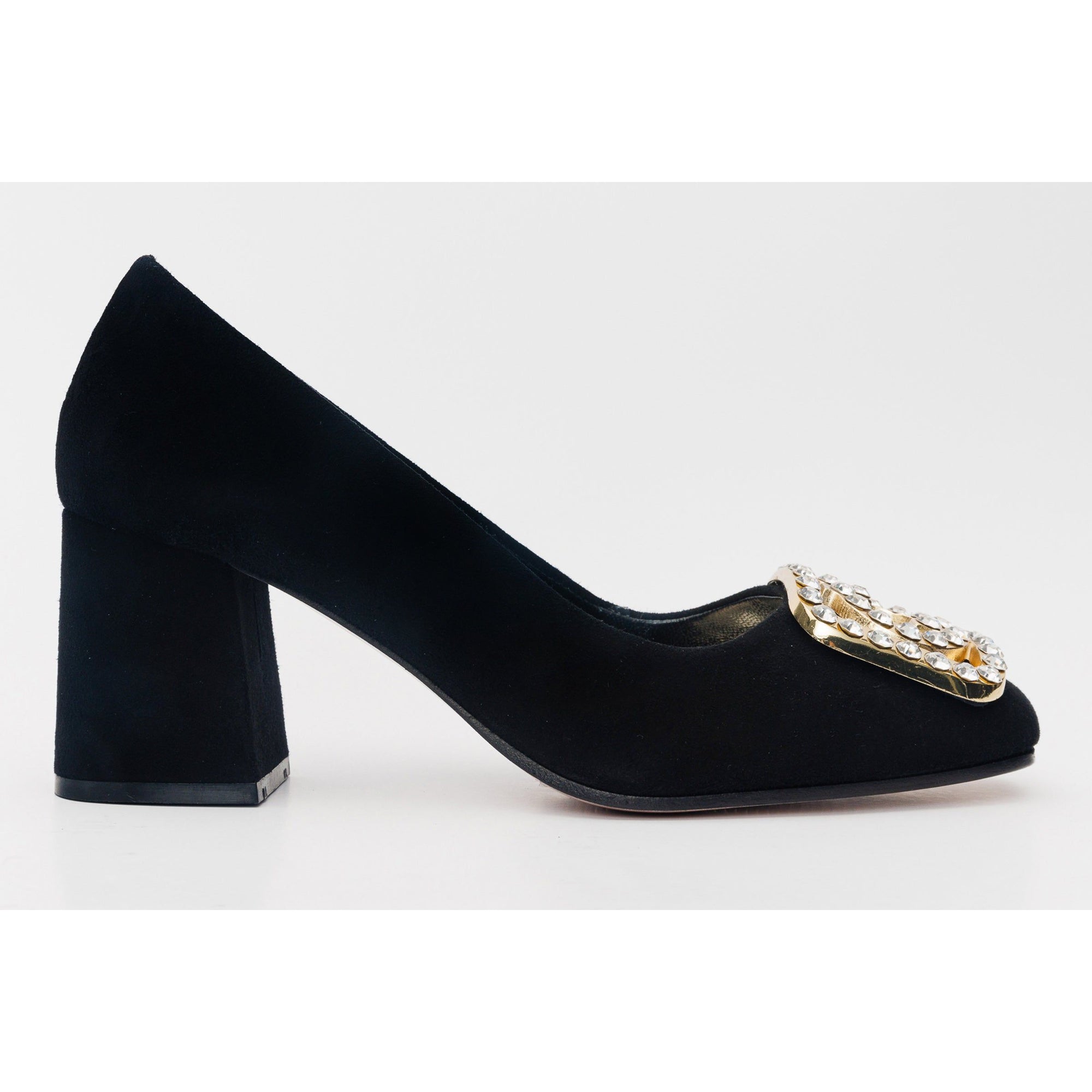 The California Black Suede Leather Block Heel Pump Women Shoe