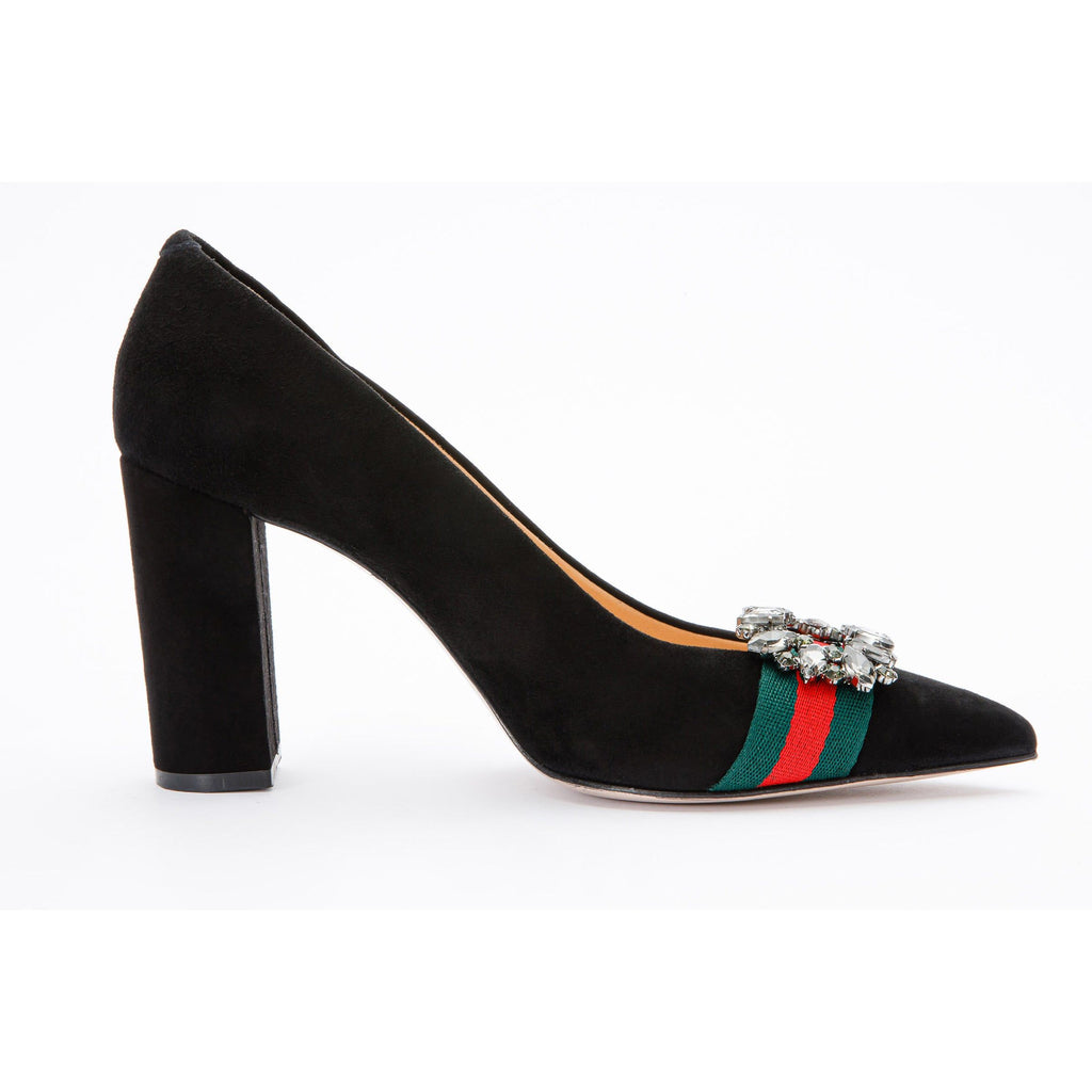 The Afega Black Suede Leather Block Heel Pump Women Shoe