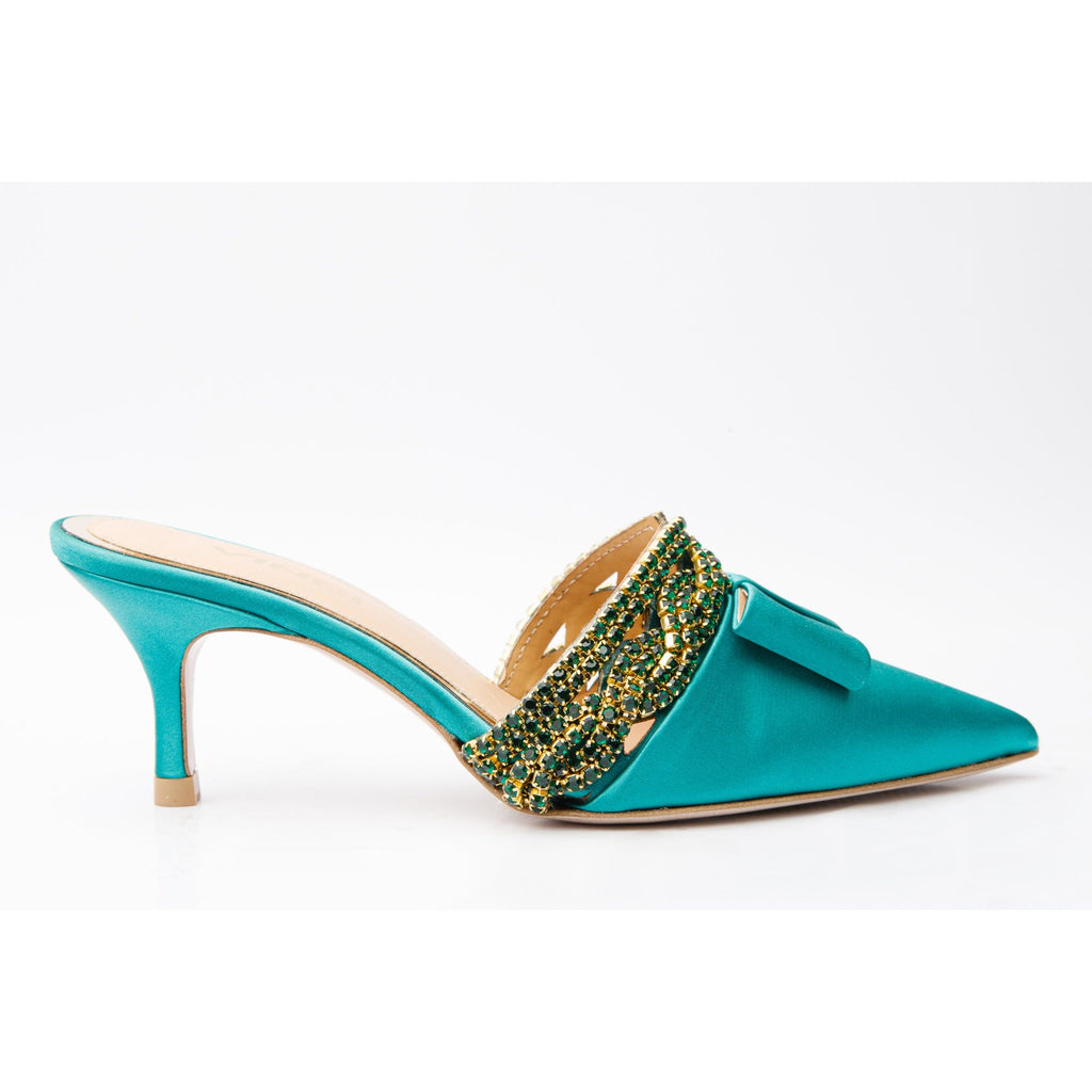 The Volga Green Leather Kitten Heel Pointy Toe Women Sandal Final Sale!