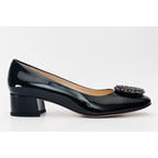 The Danish Black Patent Leather Block Heel Pump Women Shoe