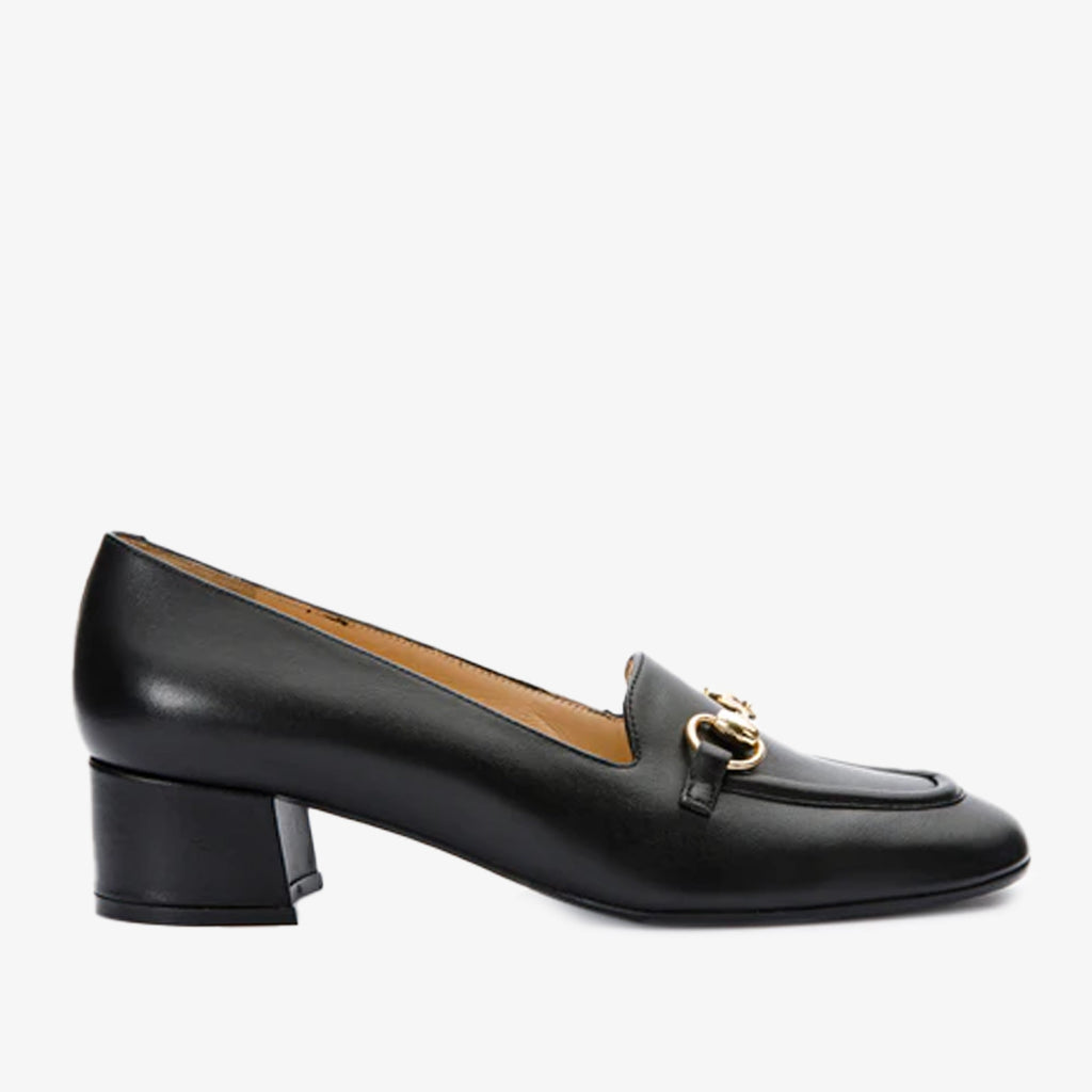 Vinci The Delhi Black Leather Block Heel Pump Women Shoes