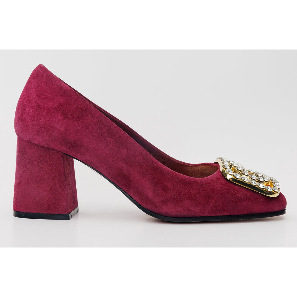 The California Burgundy Suede Leather Block Heel Pump Women Shoe