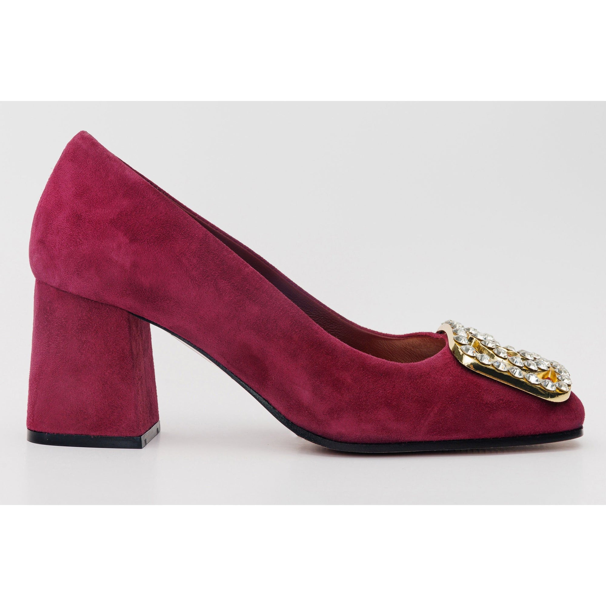 The California Burgundy Suede Leather Block Heel Pump Women Shoe
