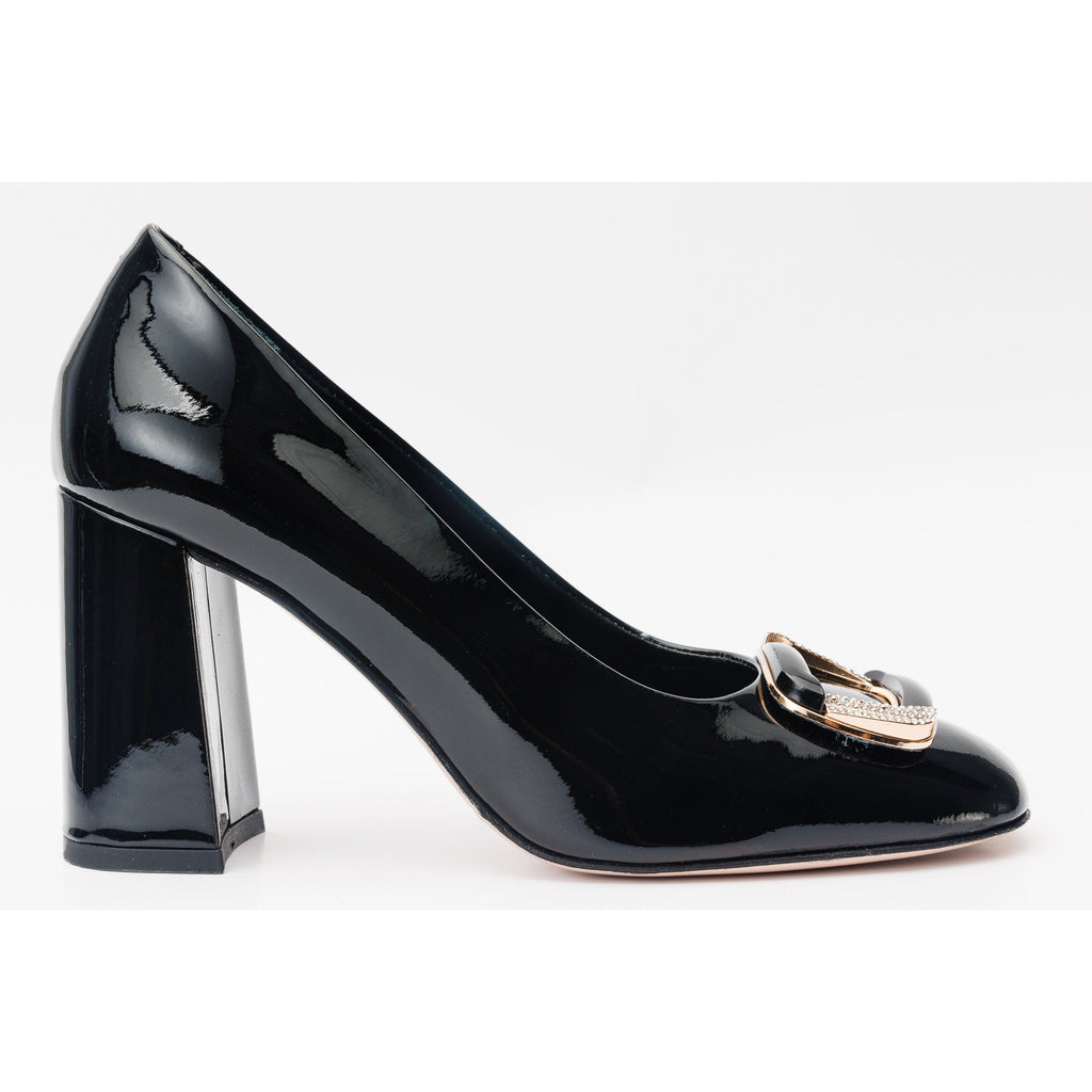The Ferrara Black Patent Leather Block Heel Pump Women Shoe