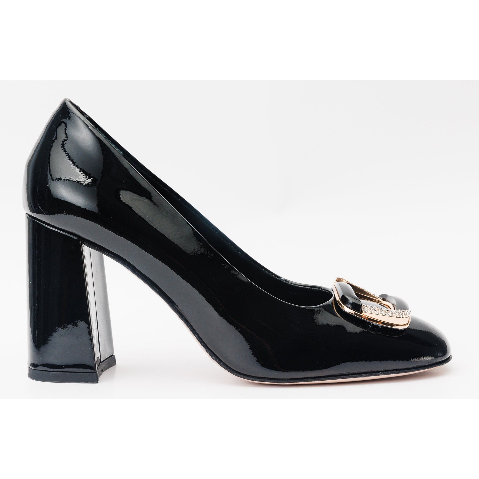 The Ferrara Black Patent Leather Block Heel Pump Women Shoe