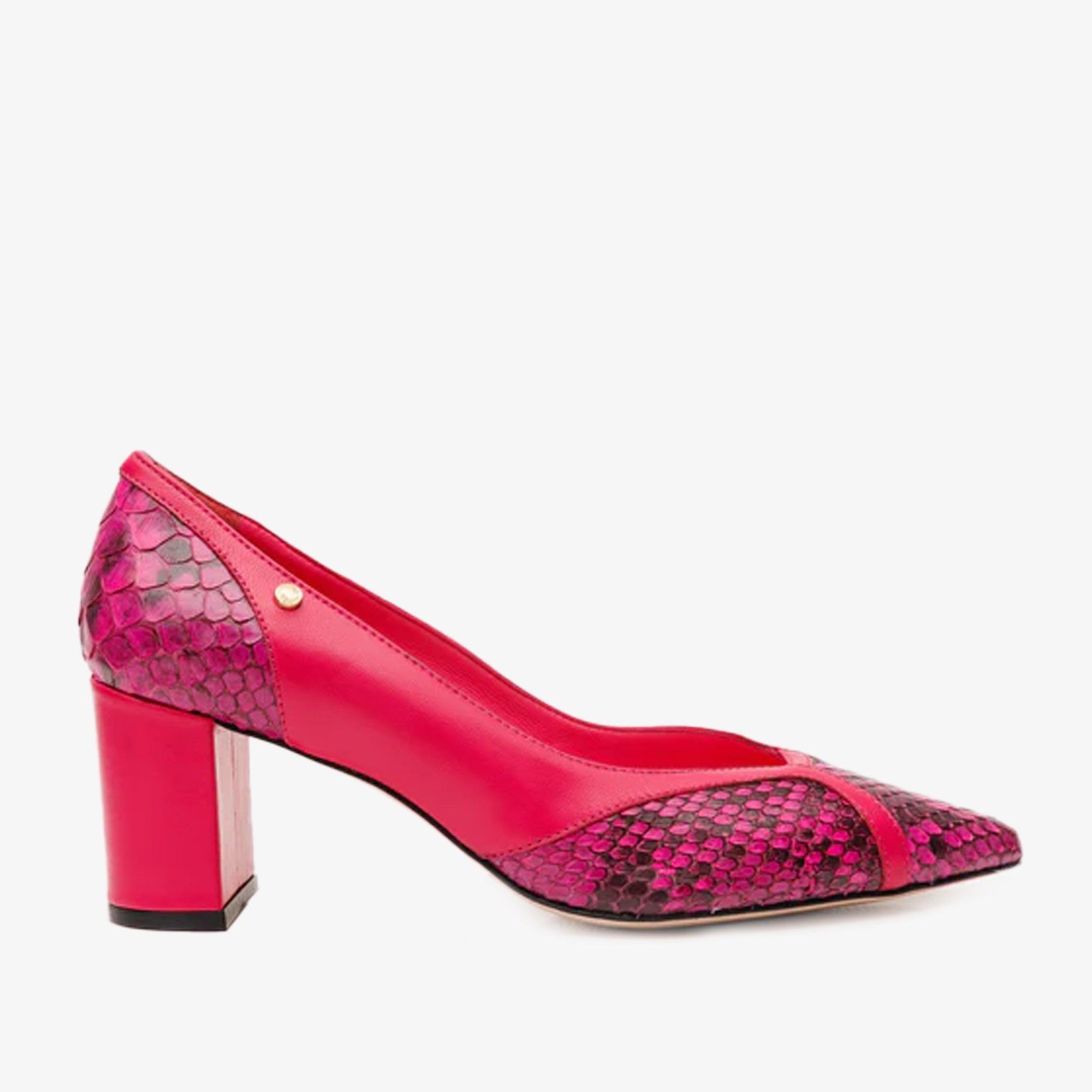 The Toskana Fuchsia Snake Leather Block Heel Pump Women Shoe