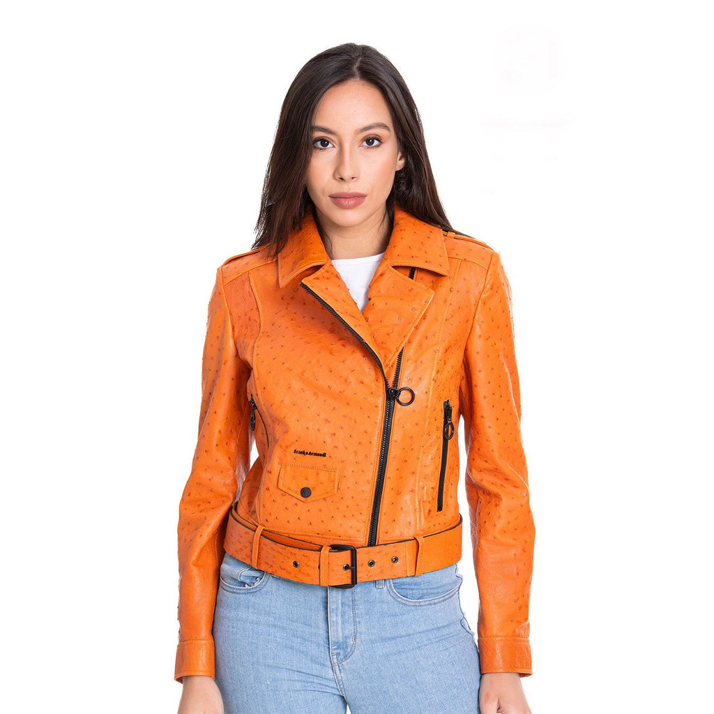 The Martos Orange Ostrich Leather Women Jacket