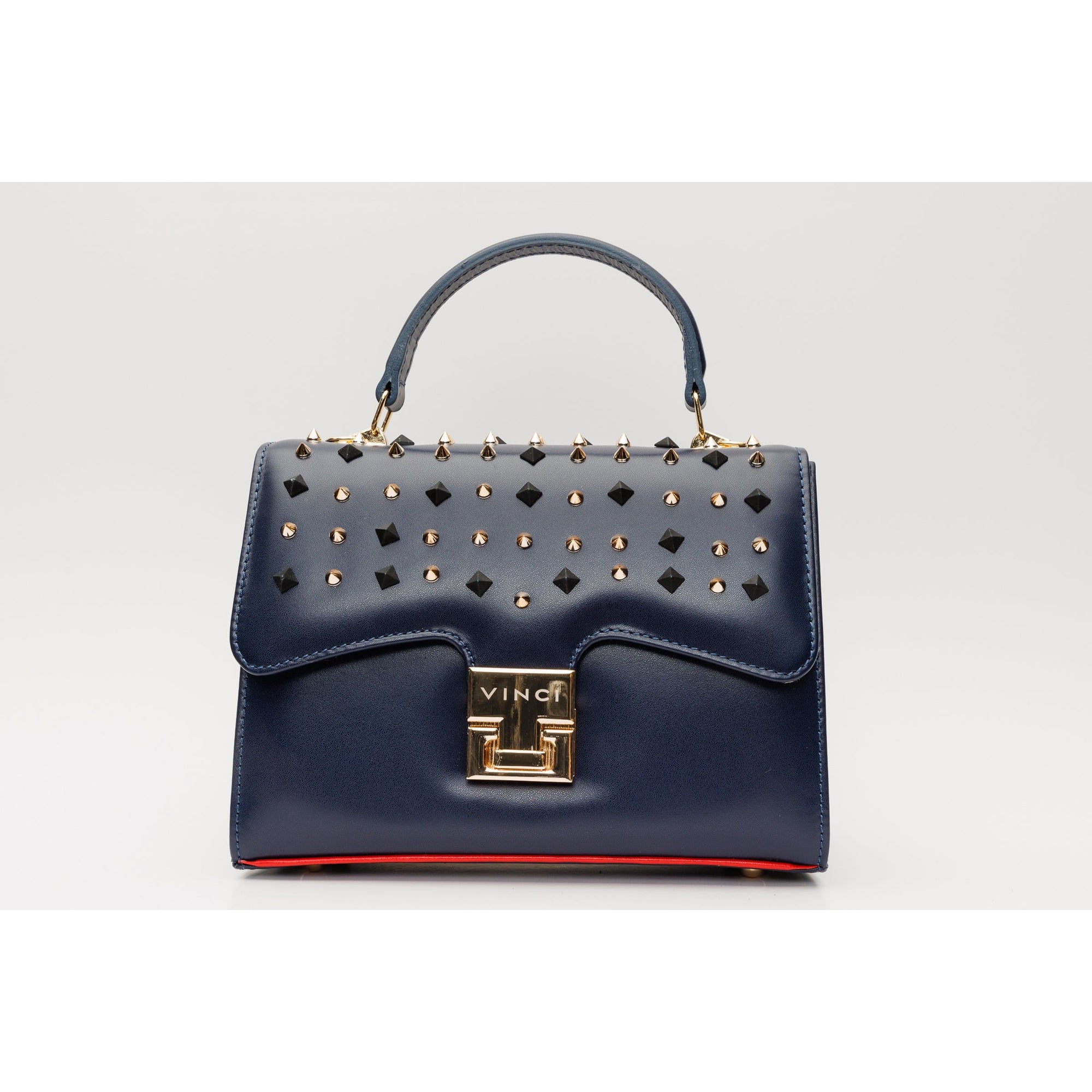 The Infanta Navy Blue Spike Leather Handbag
