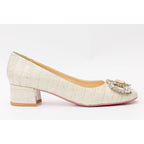 The Foggia Beige Leather Block Heel Pump Women Shoe