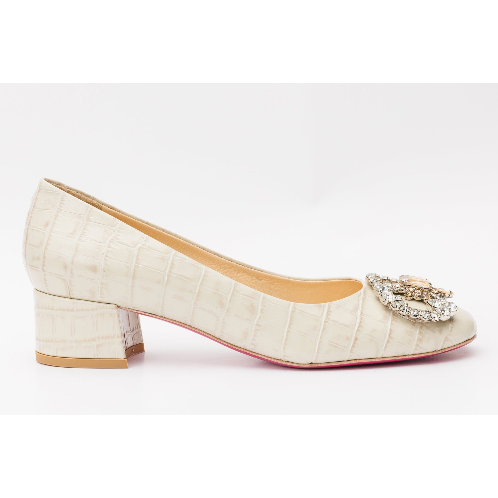 The Foggia Beige Leather Block Heel Pump Women Shoe