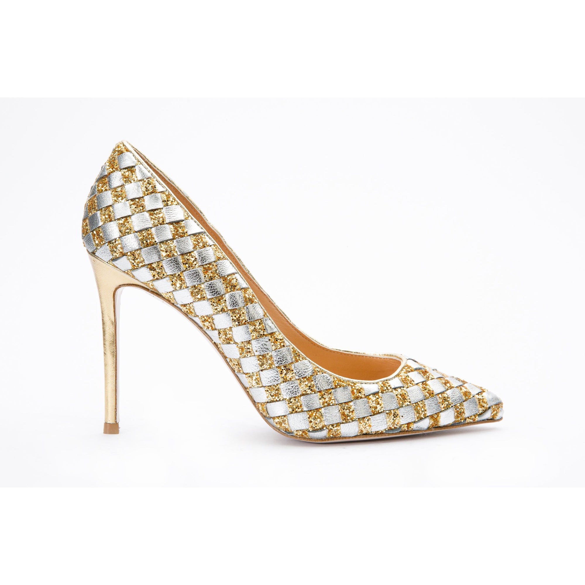 The Saks Tory Gold & Silver Handwoven Leather Pump Women Shoe