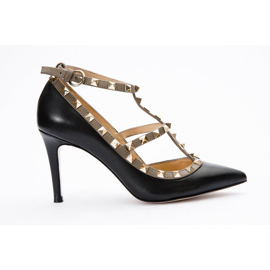 The Lulka Black Spike Leather Pump Women Shoe