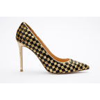 The Saks Tory Gold & Black Handwoven Leather Pump Women Shoe