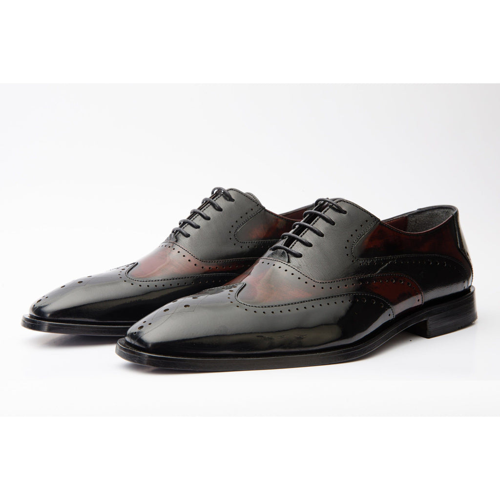 The Dicle Black/Burgundy Wingtip Semi Brogue Derby Men Shoe